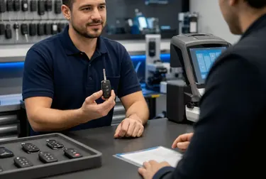 Chaveiro confeccionando uma chave codificada em sua oficina em Cubatão.