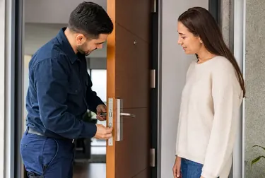 Chaveiro usando ferramentas para abrir uma porta em Cubatão.